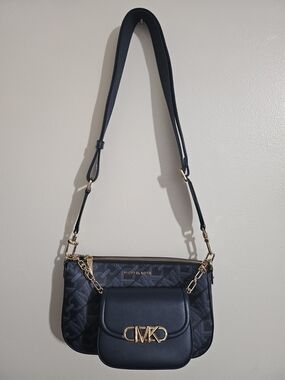 Michael Kors Navy MK Logo Convertible Crossbody Bag
